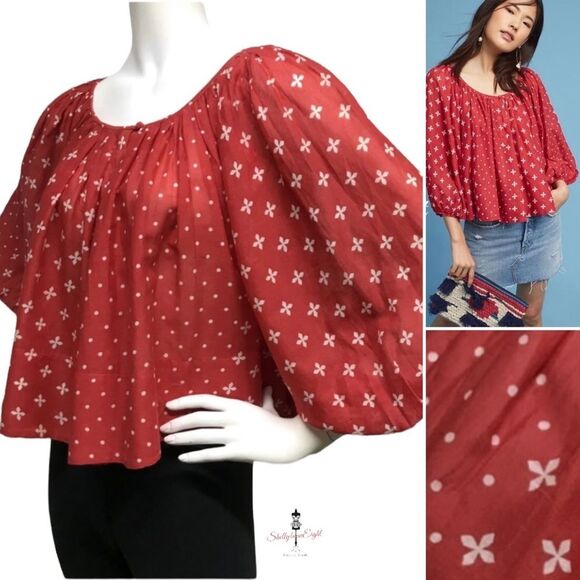 ANTHROPOLOGIE Luma BALLOON Sleeve Peasant Top S - Picture 1 of 9